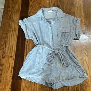 Navy & White striped short sleeve & shorts romper